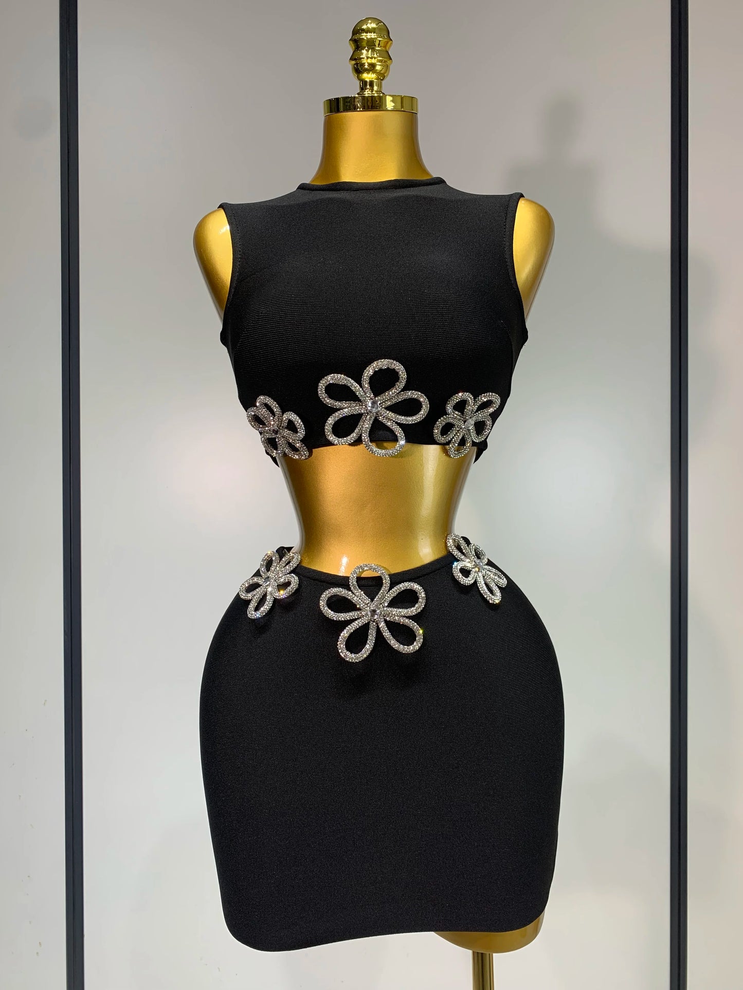 Diamond Flower Mini Bandage Skirt Set