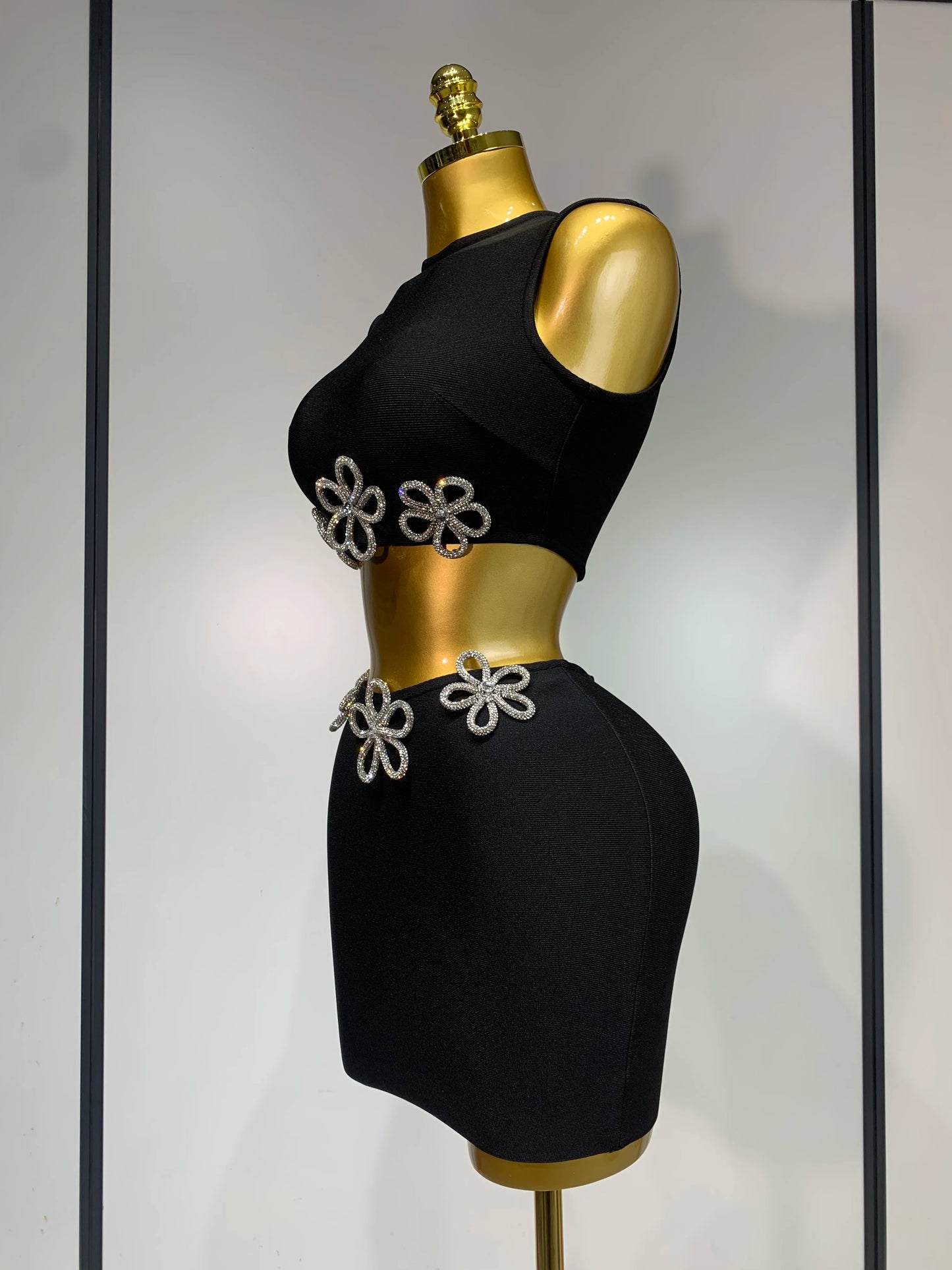 Diamond Flower Mini Bandage Skirt Set