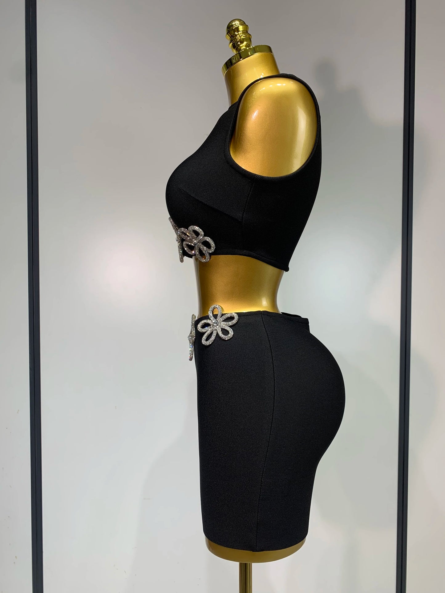Diamond Flower Mini Bandage Skirt Set